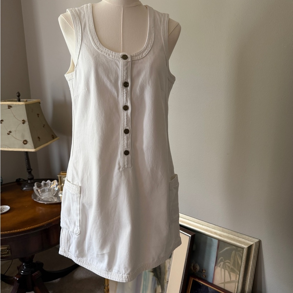 FRAME Trapunto Side-Pocket Denim Mini Dress — Size Medium